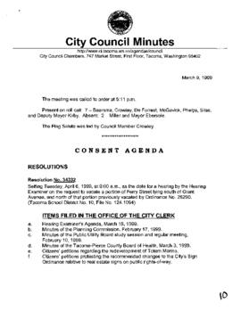 City Council Meeting Minutes, March 9, 1999