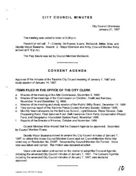 City Council Meeting Minutes, January 21, 1997