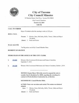 City Council Meeting Minutes, October 22, 2019