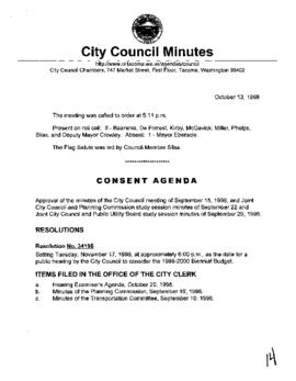 City Council Meeting Minutes, October 13, 1998