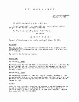 City Council Meeting Minutes, October 31, 1989