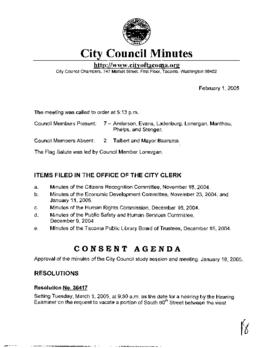 City Council Meeting Minutes, February 1, 2005