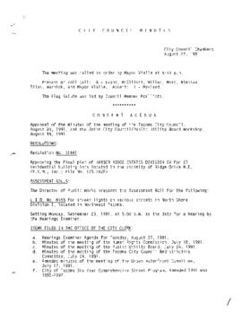 City Council Meeting Minutes, August 27, 1991