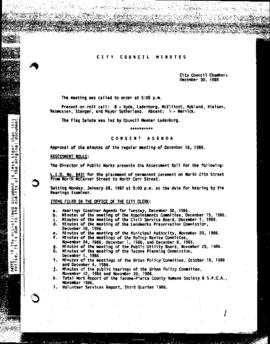 City Council Meeting Minutes, December 30, 1986