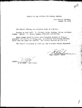 City Council Meeting Minutes, Special, August 29, 1978