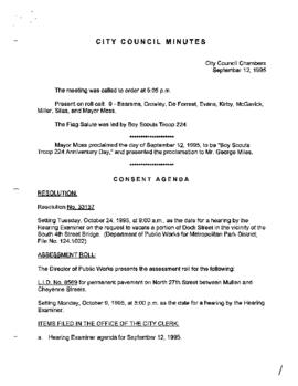 City Council Meeting Minutes, September 12, 1995