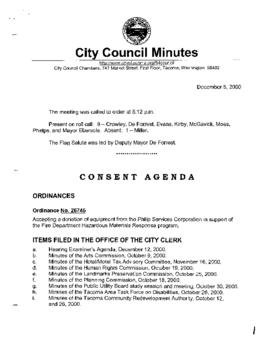 City Council Meeting Minutes, December 5, 2000