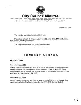 City Council Meeting Minutes, October 31, 2000