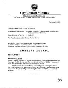 City Council Meeting Minutes, February 11, 2003