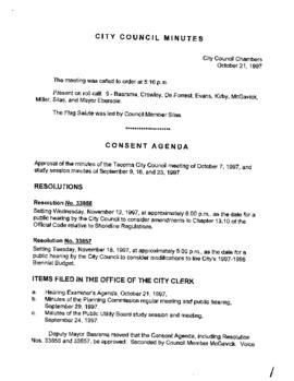 City Council Meeting Minutes, October 21, 1997