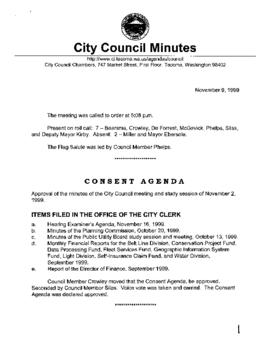 City Council Meeting Minutes, November 9, 1999