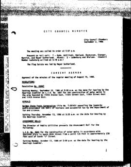 City Council Meeting Minutes, September 2, 1986