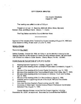 City Council Meeting Minutes, August 31, 1993