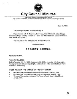 City Council Meeting Minutes, June 30, 1998