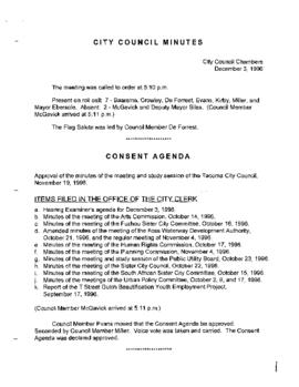 City Council Meeting Minutes, December 3, 1996