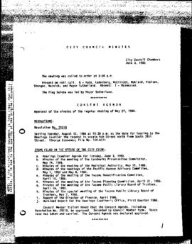 City Council Meeting Minutes, June 3, 1986