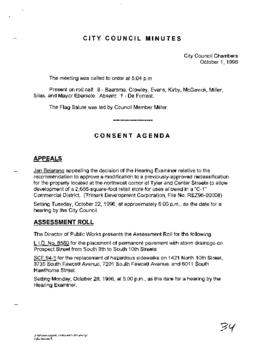 City Council Meeting Minutes, October 1, 1996