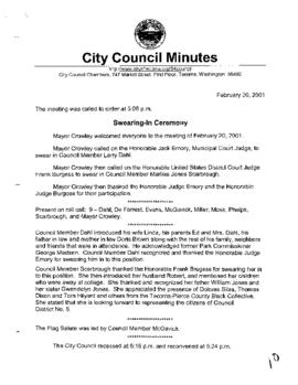 City Council Meeting Minutes, February 20, 2001