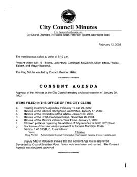 City Council Meeting Minutes, February 12, 2002
