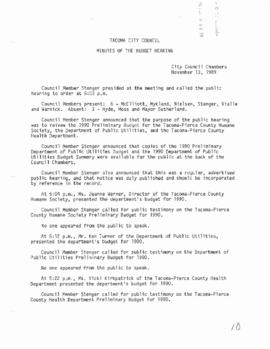 City Council Meeting Minutes, November 13, 1989