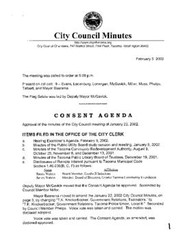 City Council Meeting Minutes, February 5, 2002