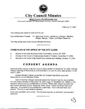City Council Meeting Minutes, February 10, 2004