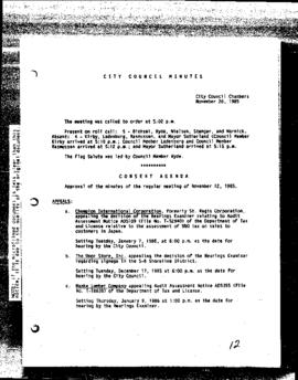 City Council Meeting Minutes, November 26, 1985