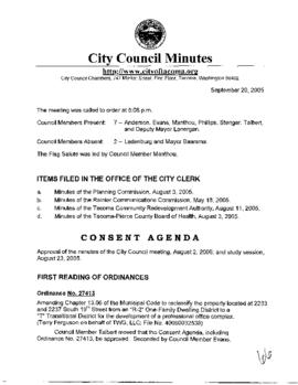 City Council Meeting Minutes, September 20, 2005