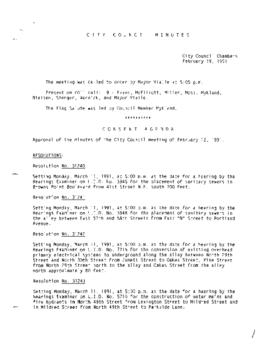 City Council Meeting Minutes, February 19, 1991