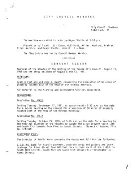 City Council Meeting Minutes, August 20, 1991