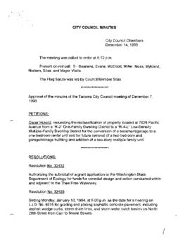 City Council Meeting Minutes, December 14, 1993
