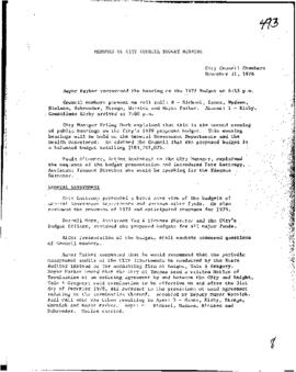 City Council Meeting Minutes, Budget, November 21, 1978