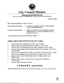 City Council Meeting Minutes, August 9, 2005