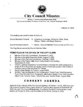 City Council Meeting Minutes, October 22, 2002