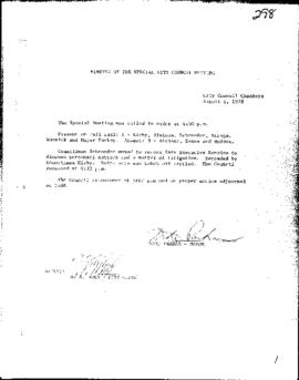 City Council Meeting Minutes, Special, August 1, 1978