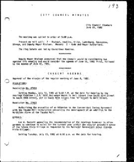 City Council Meeting Minutes, June 22, 1982
