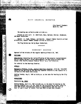 City Council Meeting Minutes, March 31, 1987