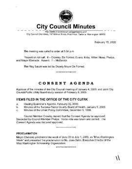 City Council Meeting Minutes, February 15, 2000