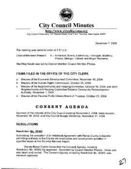 City Council Meeting Minutes, December 7, 2004