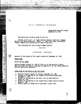City Council Meeting Minutes, September 22, 1987