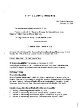 City Council Meeting Minutes, October 29, 1996
