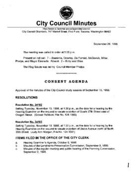 City Council Meeting Minutes, September 29, 1998