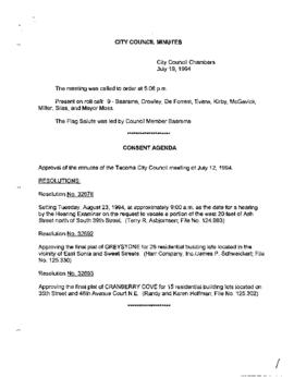 City Council Meeting Minutes, July 19, 1994