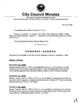 City Council Meeting Minutes, June 29, 1999