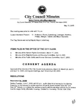 City Council Meeting Minutes, May 10, 2005