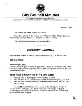 City Council Meeting Minutes, August 4, 1998