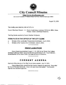 City Council Meeting Minutes, August 12, 2003