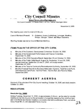 City Council Meeting Minutes, November 8, 2005