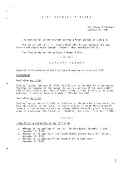 City Council Meeting Minutes, January 15, 1991