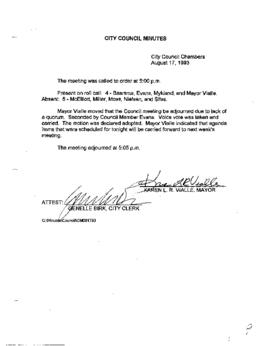 City Council Meeting Minutes, August 17, 1993